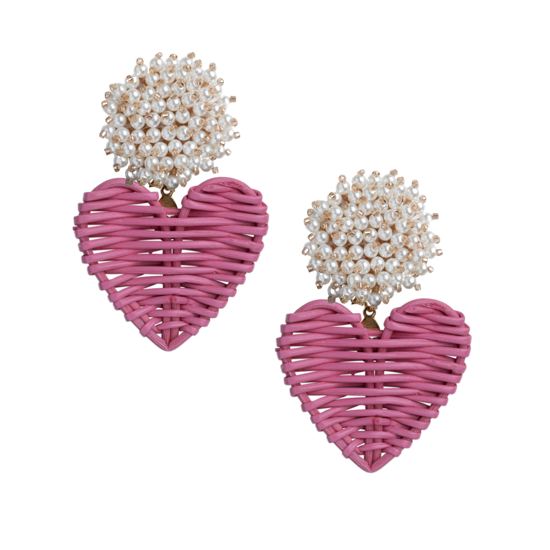 Cluster Pearl Hot Pink Rattan Hearts