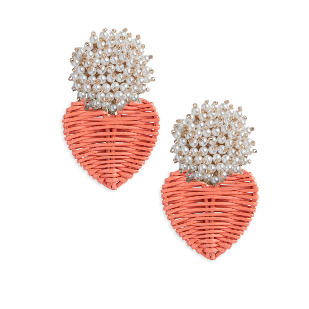 Cluster Pearl Coral Rattan Hearts