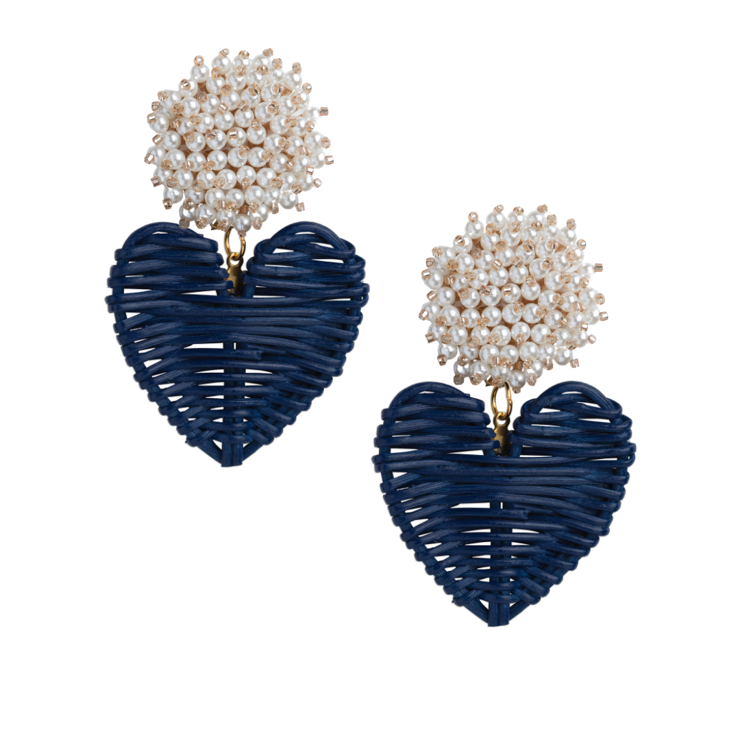 Cluster Pearl Navy Rattan Hearts